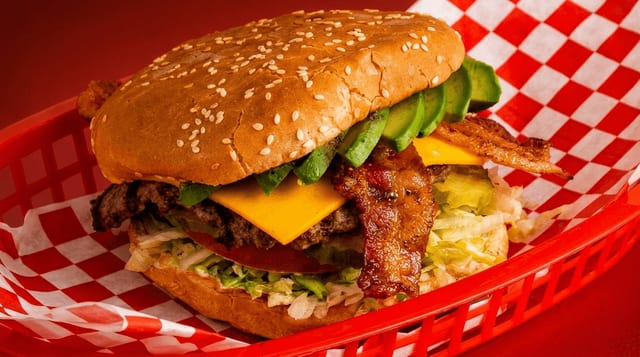 Avocado Bacon Cheeseburger.