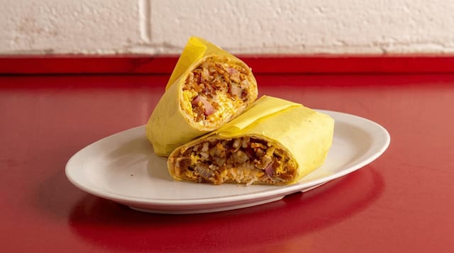 Ham, Bacon or Sausage Breakfast Burrito.