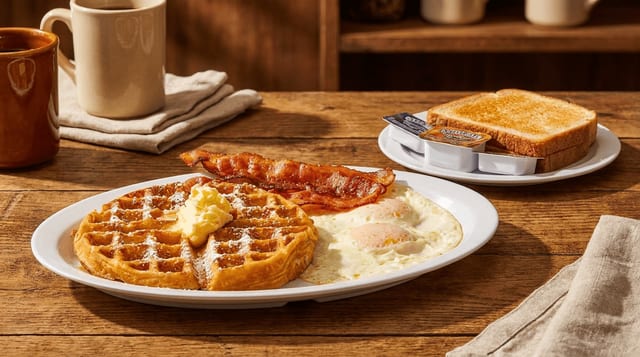 Waffles, Eggs & Meat Special.